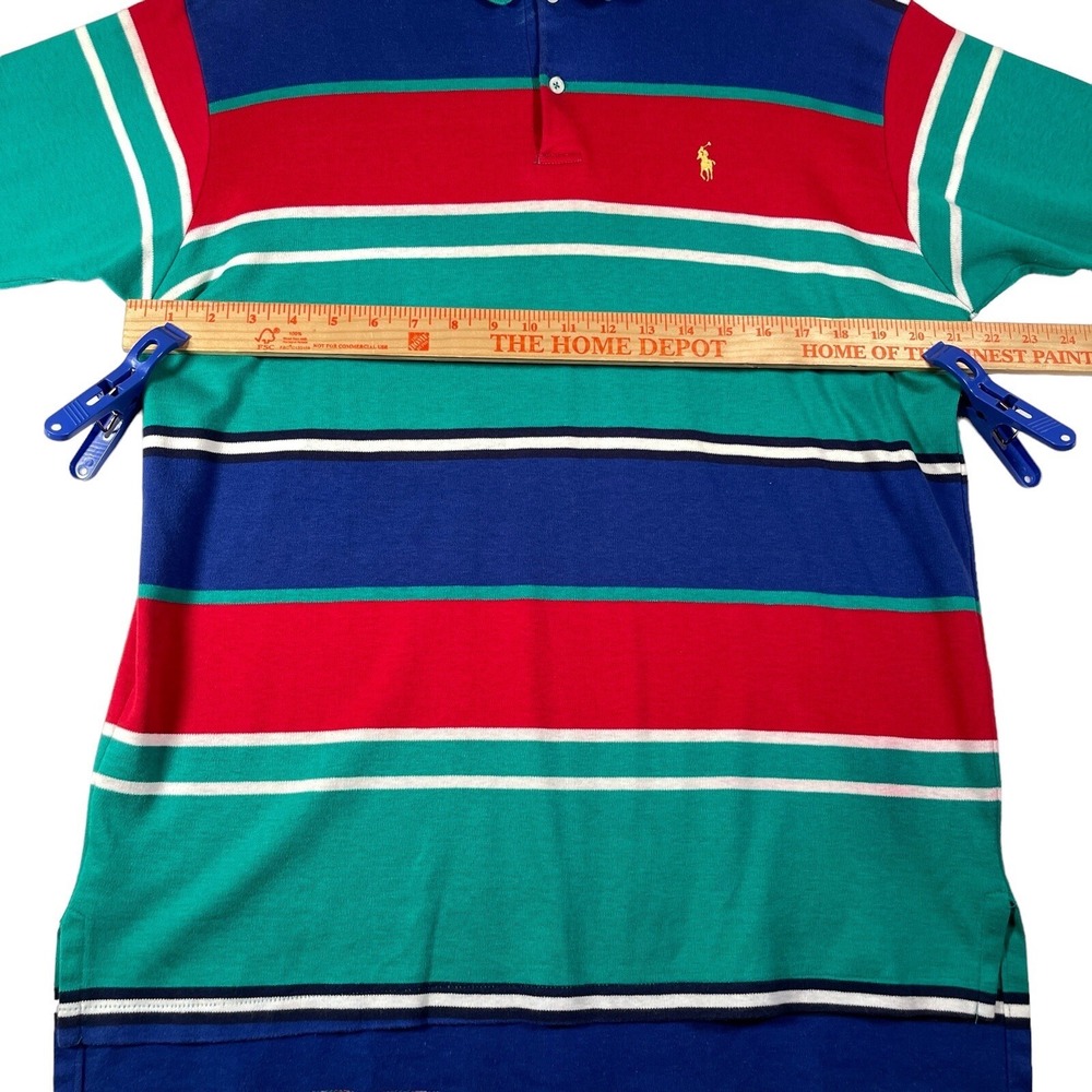 VTG Polo Ralph Lauren Mens Shirt XL Green Blue Red Stripe Preppy Made in USA Y2K - Picture 9 of 9
